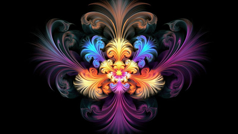 A colorful Julia set fractal with a black background