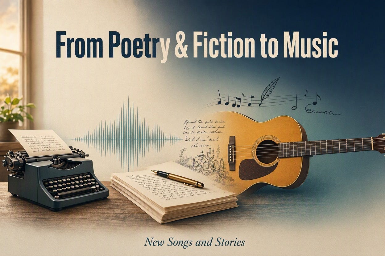 A banner for a move from poery and fiction writing to music and songs. A banner for a move from poery and fiction writing to music and songs.
