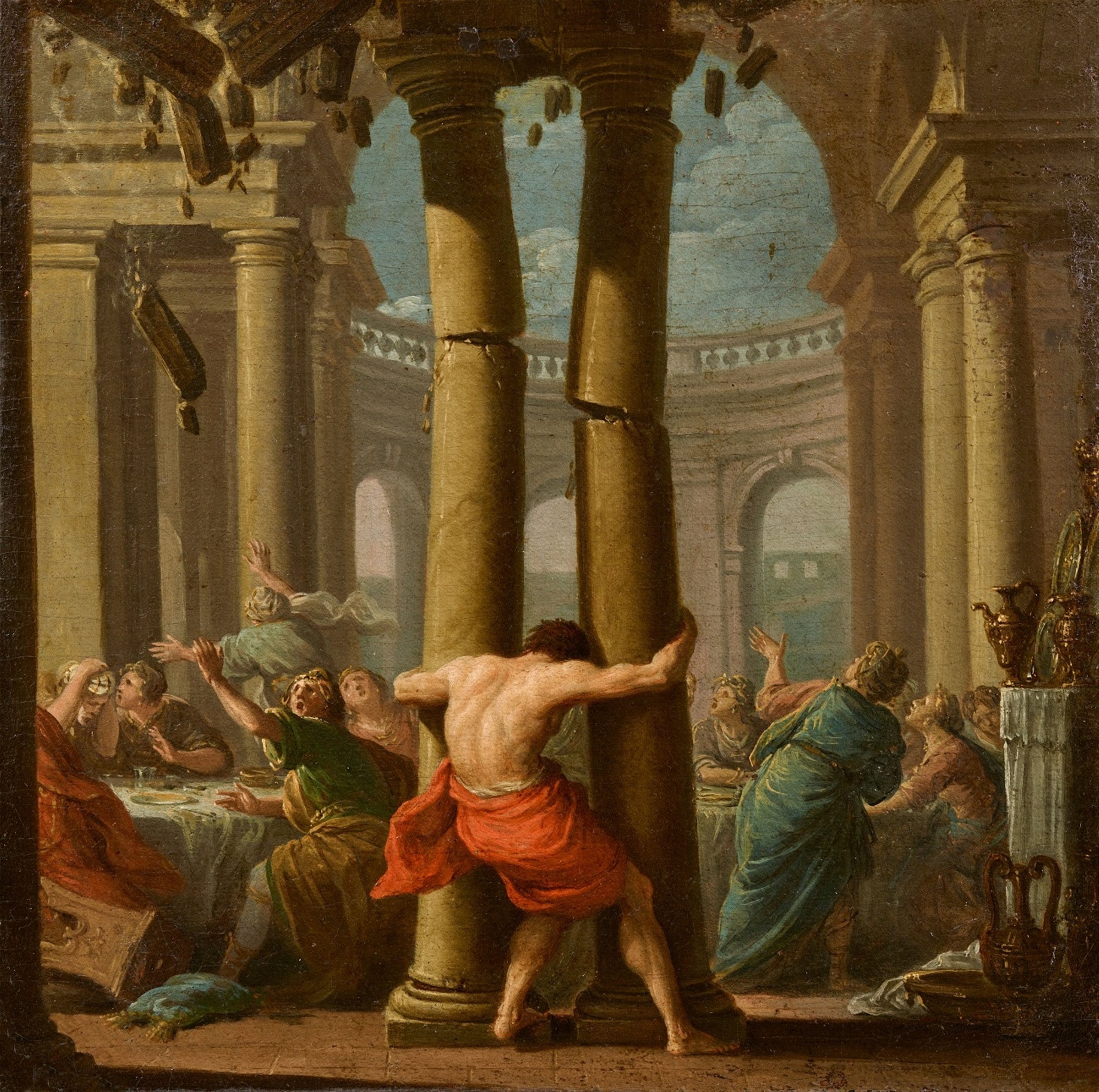 Bolognese School, 18th Century | 2 Works: Samson und Delilah & Samson  Destroying the Philistine Temple | MutualArt