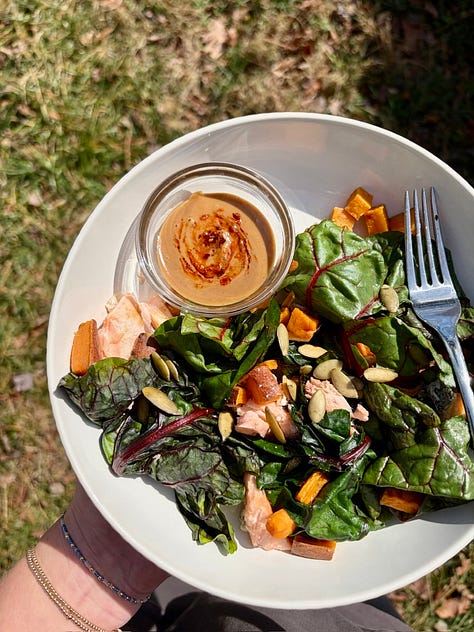 salmon bowl; dairy-free ice cream; lettuce-wrapped burgers