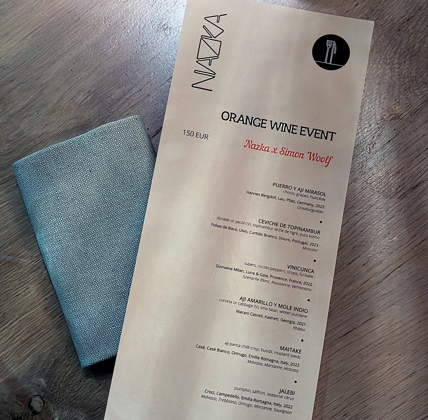 Last year's pairing from the sold-out Nazka orange wine dinner, put together by myself and Ale Tondini. Last year's pairing from the sold-out Nazka orange wine dinner, put together by myself and Ale Tondini.