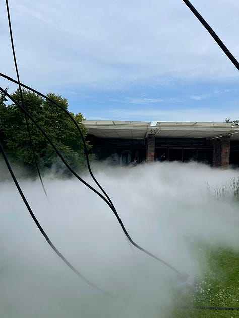 Membrane (2024) by artist Philippe Parreno ; Untitled (2024) by artist Fujiko Nakaya