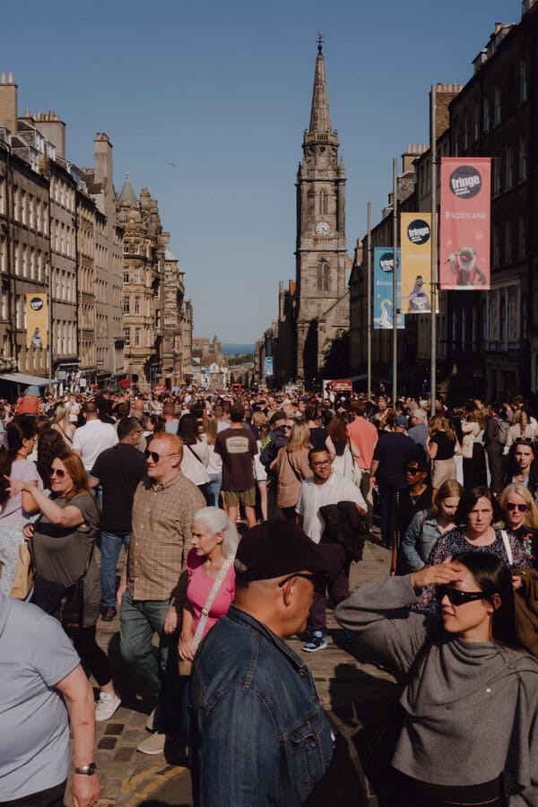 A crowded street in Edinburgh.