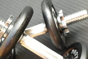 closeup of dumbells