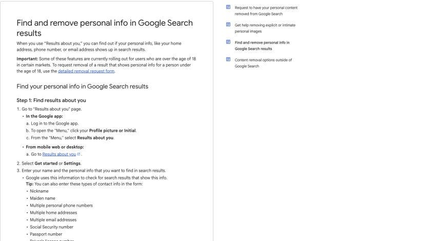 Google Results About You removal instructions Google Results About You removal instructions