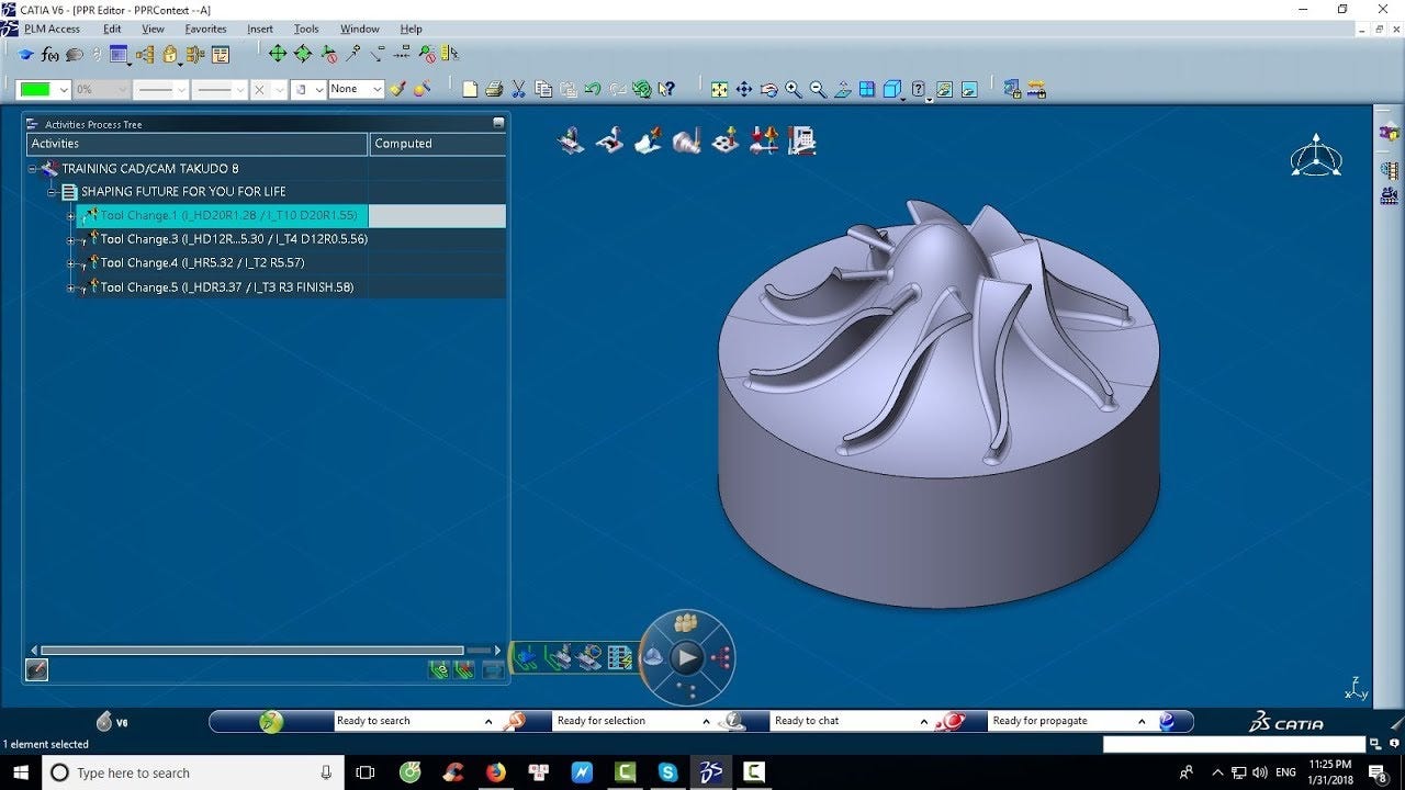 CATIA V6 MANUFACTURE 5 AXIS - YouTube