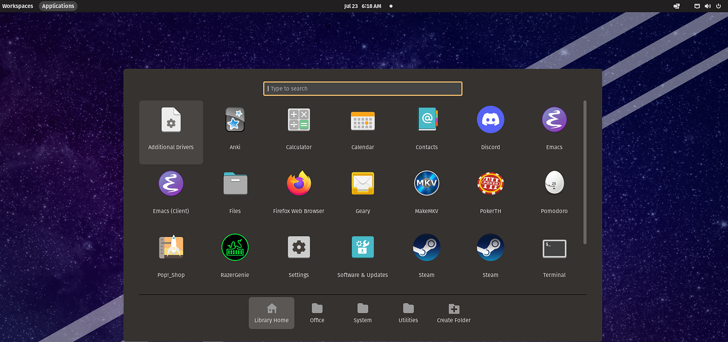 Pop!_OS application Window