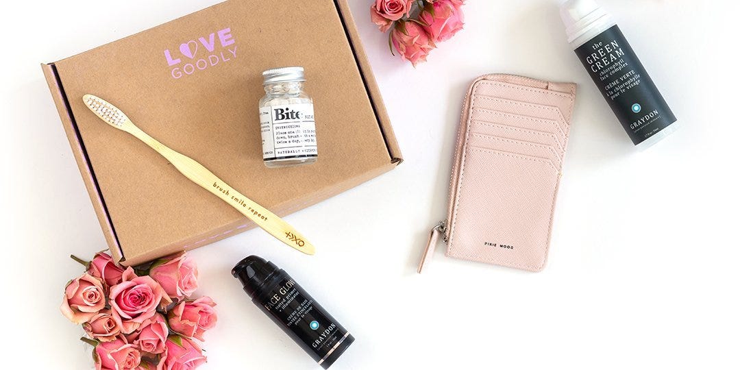 Love Goodly vegan subscription box with products Love Goodly vegan subscription box with products