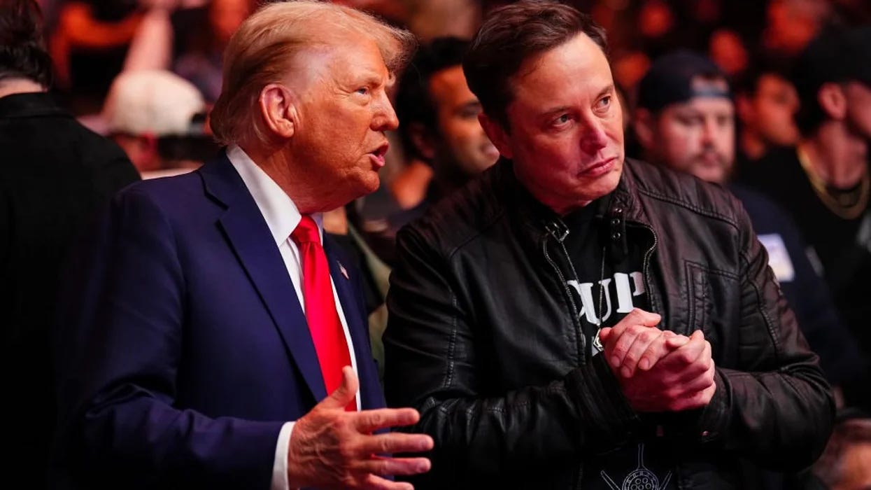 photo of Donald Trump and Elon Musk speaking to each other