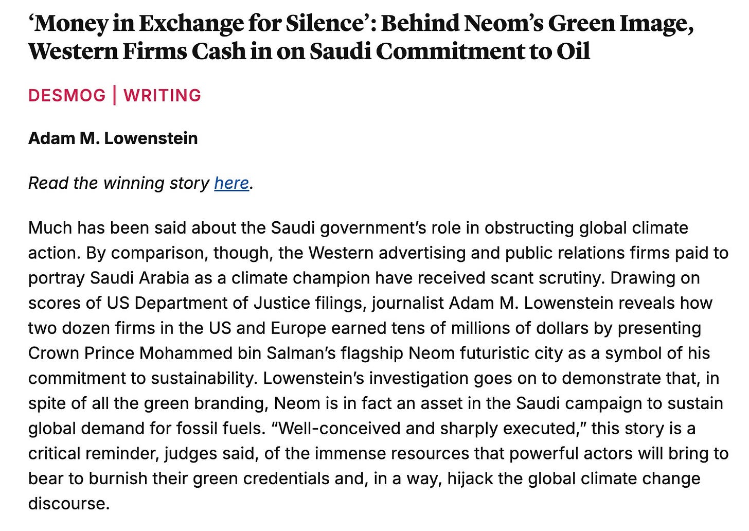 A screenshot of the award from CCNow.