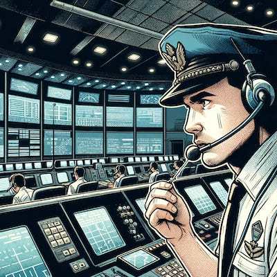 DALL·E 2024-03-22 22.13.37 - Create an image in a 1990s comic style, reminiscent of newspaper prints, with a square aspect ratio. The scene should depict an air traffic controller copy.png