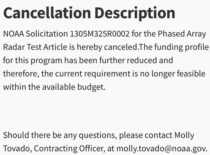 NOAA cancels procurement of new phased array weather radar test article ...