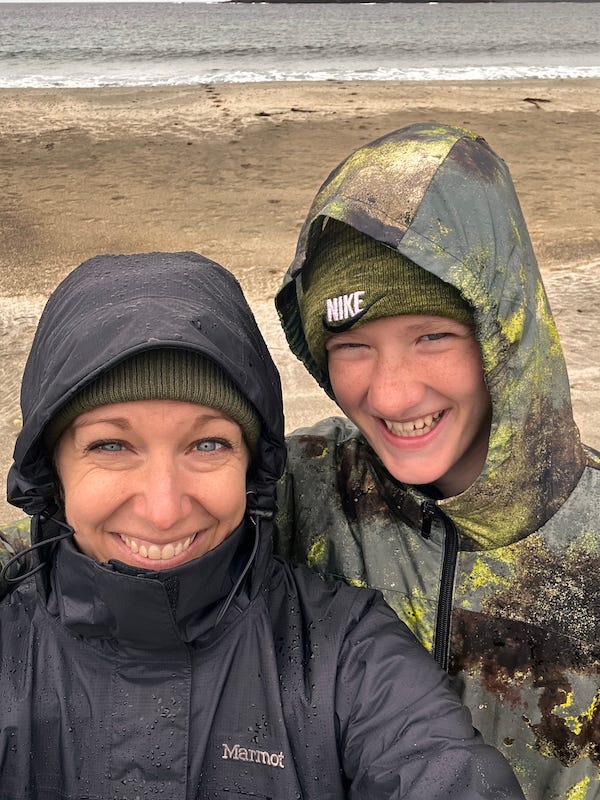2025-6-26 Becky and Hudson at Skara Brae beach, photo by Becky Peek