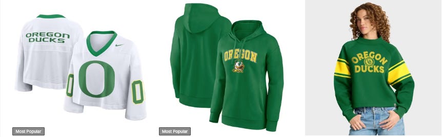 Oregon Ducks fan gear collection featuring team-licensed Nike women's tops, t-shirts, hoodies, jerseys, and hats. Perfect for game days and football weather. Deals on the latest Oregon Ducks fan gear, seats and premium Oregon Football coverage at www.Ducks4.Life
