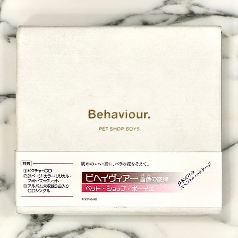 Pet Shop Boys "Was It Worth It?" single art, and two photos of the "Behaviour" Japanese CD box set.