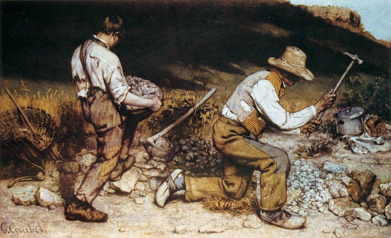Courbet's two anonymous laborers breaking stones by the roadside Courbet's two anonymous laborers breaking stones by the roadside