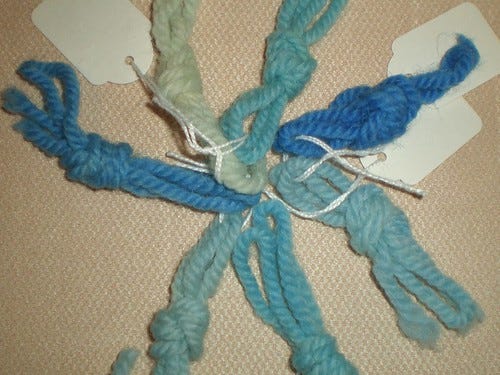 Blue yarn samples Blue yarn samples