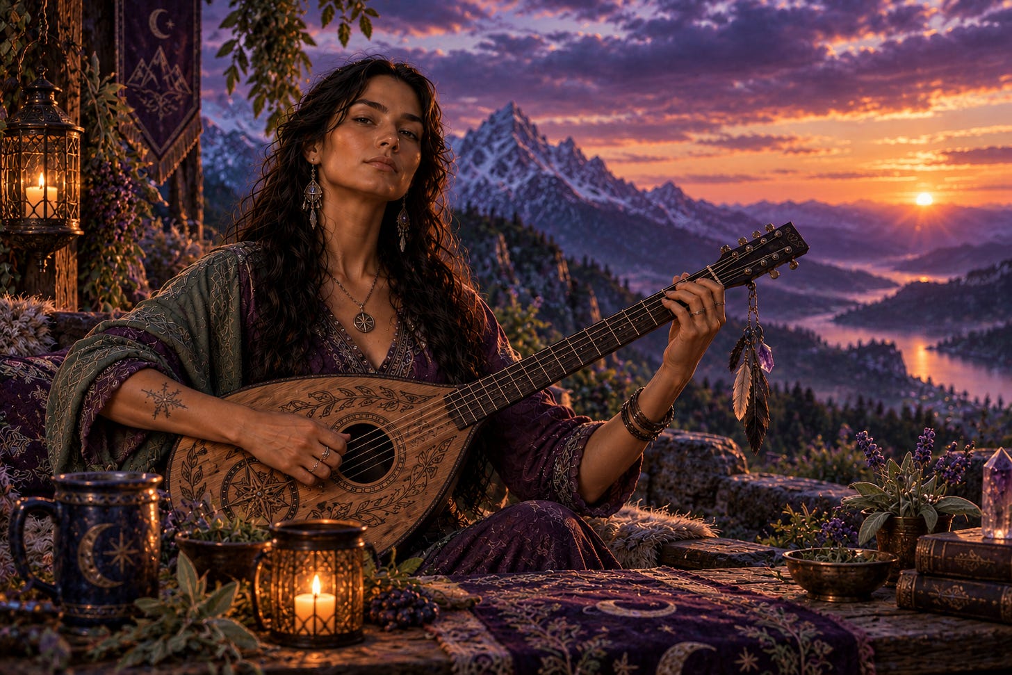 Maurura playing her stringed musical instrument called the Minolo. Maurura playing her stringed musical instrument called the Minolo.