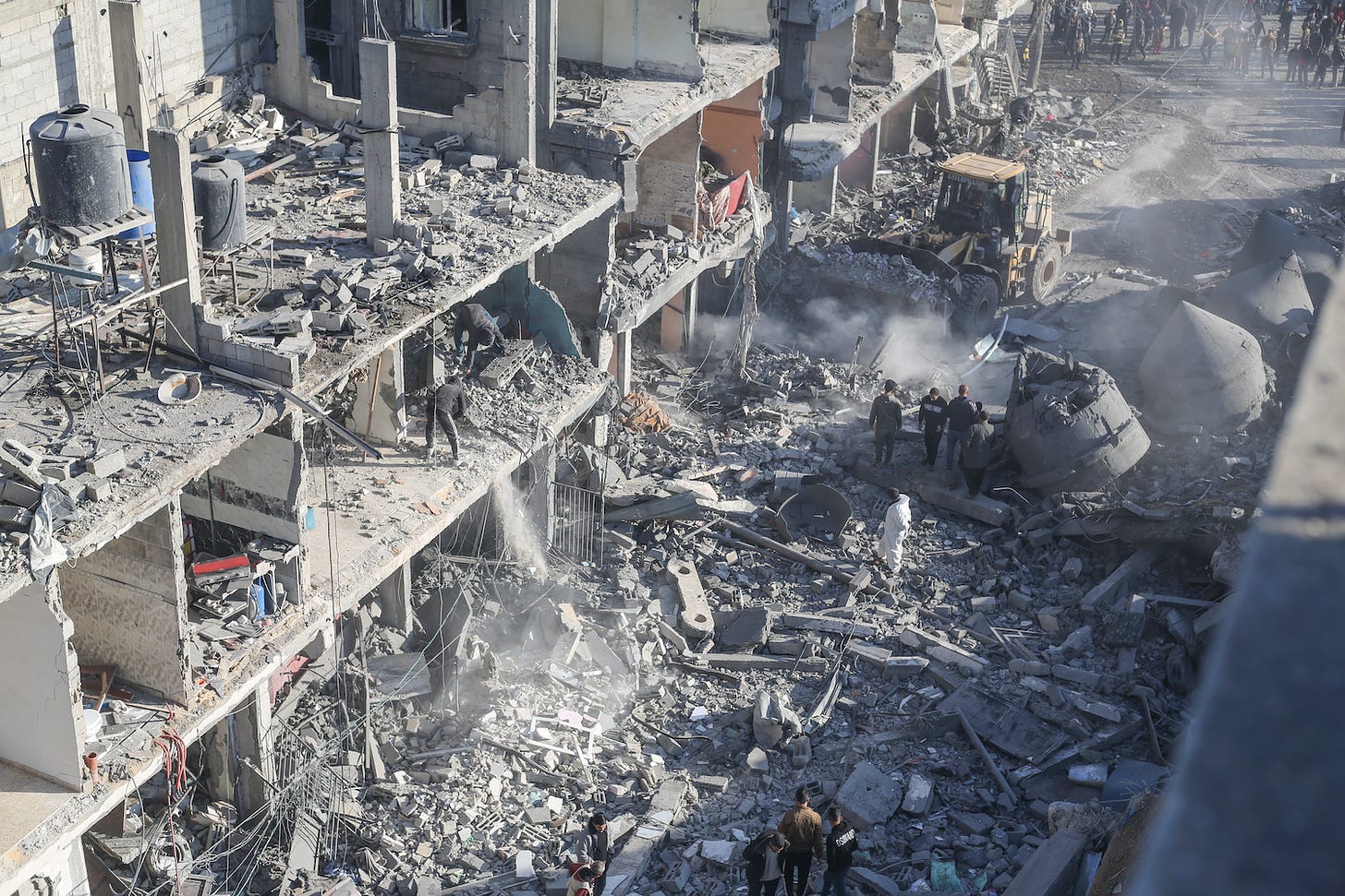 A view of the completely destroyed Al Farooq Mosque and many damaged buildings after Israeli attacks on Al-Shabura neighborhood in Rafah, Gaza on February 22, 2024. A view of the completely destroyed Al Farooq Mosque and many damaged buildings after Israeli attacks on Al-Shabura neighborhood in Rafah, Gaza on February 22, 2024.