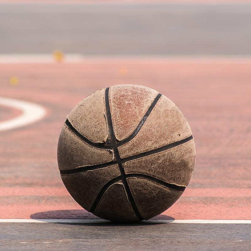 Old Basketball On Basketball Yard/court. Vintage Style ...