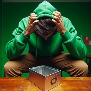 man looking at empty cash box man looking at empty cash box