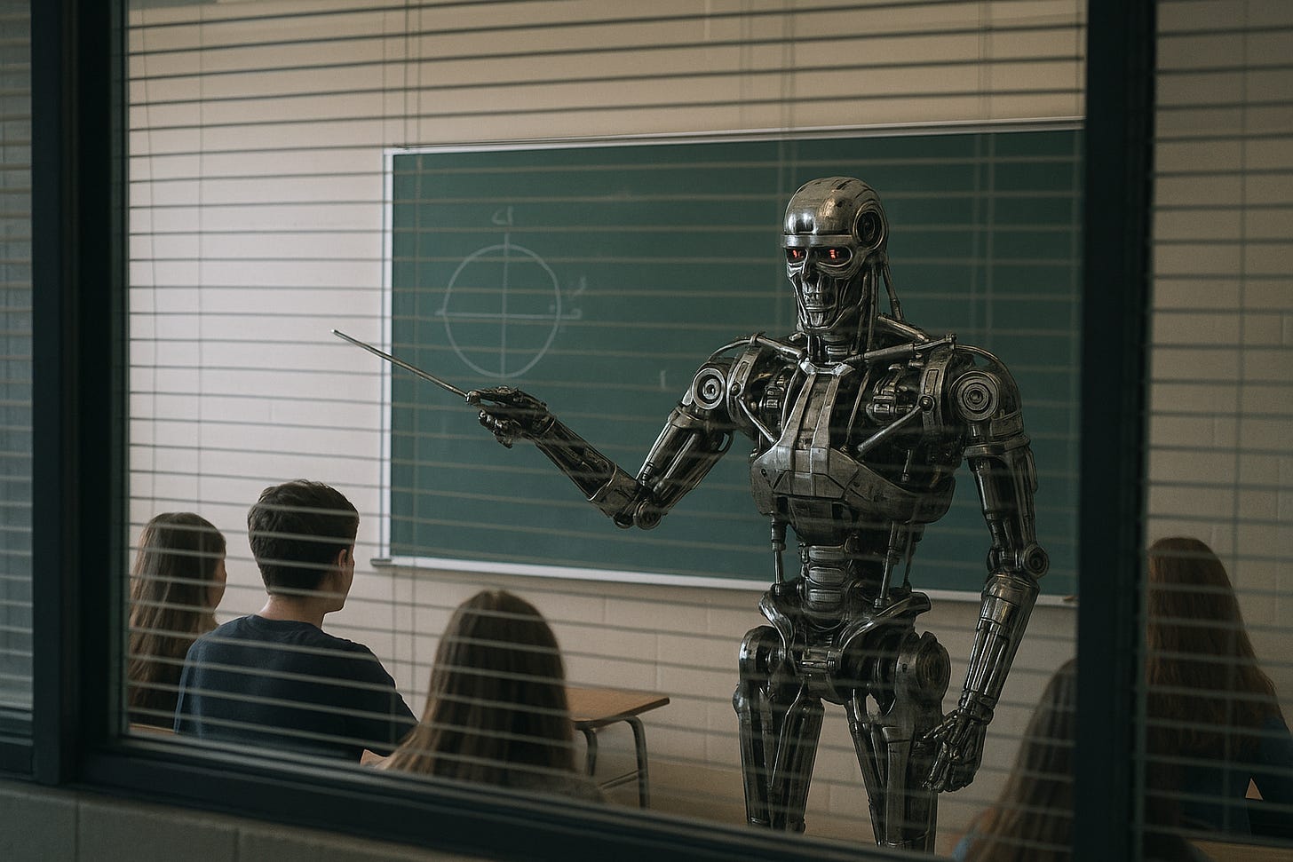 A humanoid robot teaching a small class of high school students