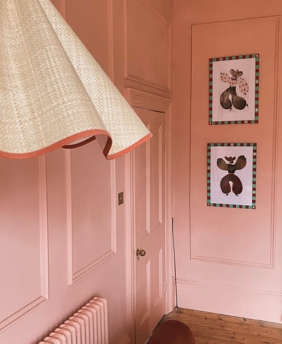 apricot drenched walls and door with wicker effect light shade in the top left corner apricot drenched walls and door with wicker effect light shade in the top left corner
