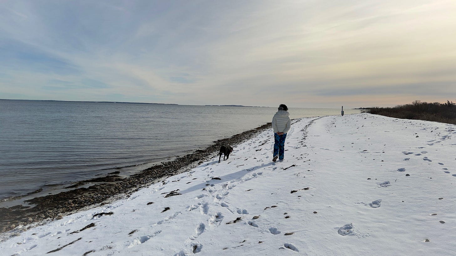 Dr. Catherine walking with gracie the dog