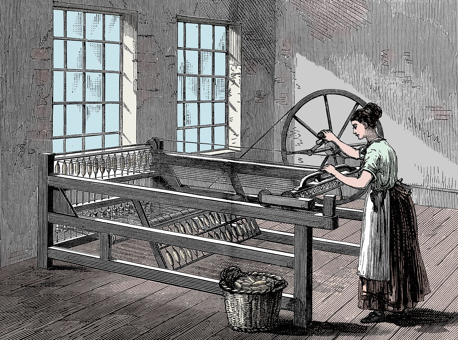 A woman using a spinning Jenny A woman using a spinning Jenny