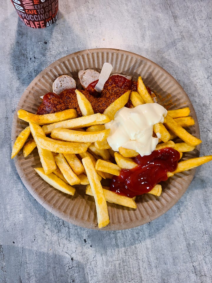 left: currywurst in all of its glory // right: plaza near Torstraße with Canal ice cream