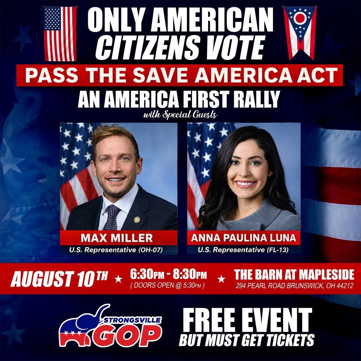Pass The Save America Act America First Rally with Anna Paulina Luna & Max Miller at Mapleside ...