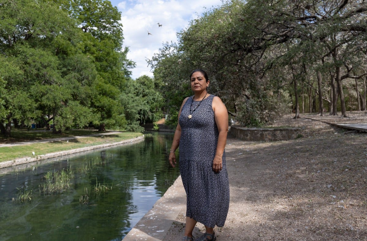 Matilde Torres, an indigenous environmental advocate, says that the presence of the San Antonio River and its surrounding trees in Brackenridge Park speak to thousands of years of native history and cosmology. Matilde Torres, an indigenous environmental advocate, says that the presence of the San Antonio River and its surrounding trees in Brackenridge Park speak to thousands of years of native history and cosmology.