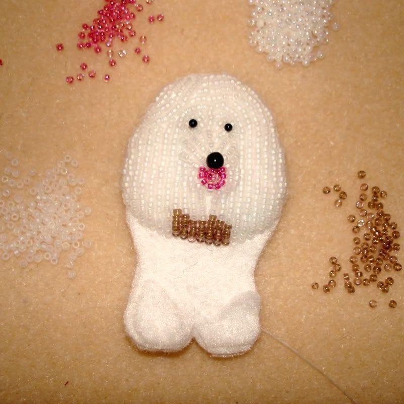 beaded Old English Sheepdog OES bead embroidery pet portrait dog pin brooch wearable art beaded Old English Sheepdog OES bead embroidery pet portrait dog pin brooch wearable art
