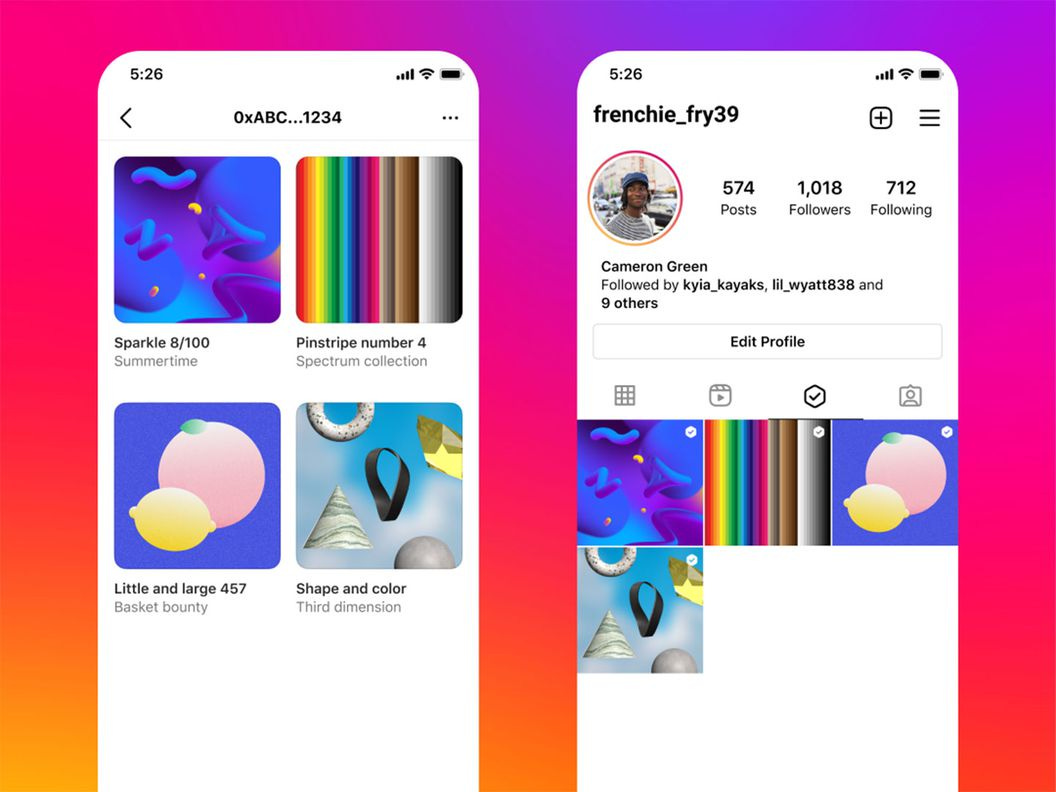 META NFT Wallet Images in Instagram (Meta)