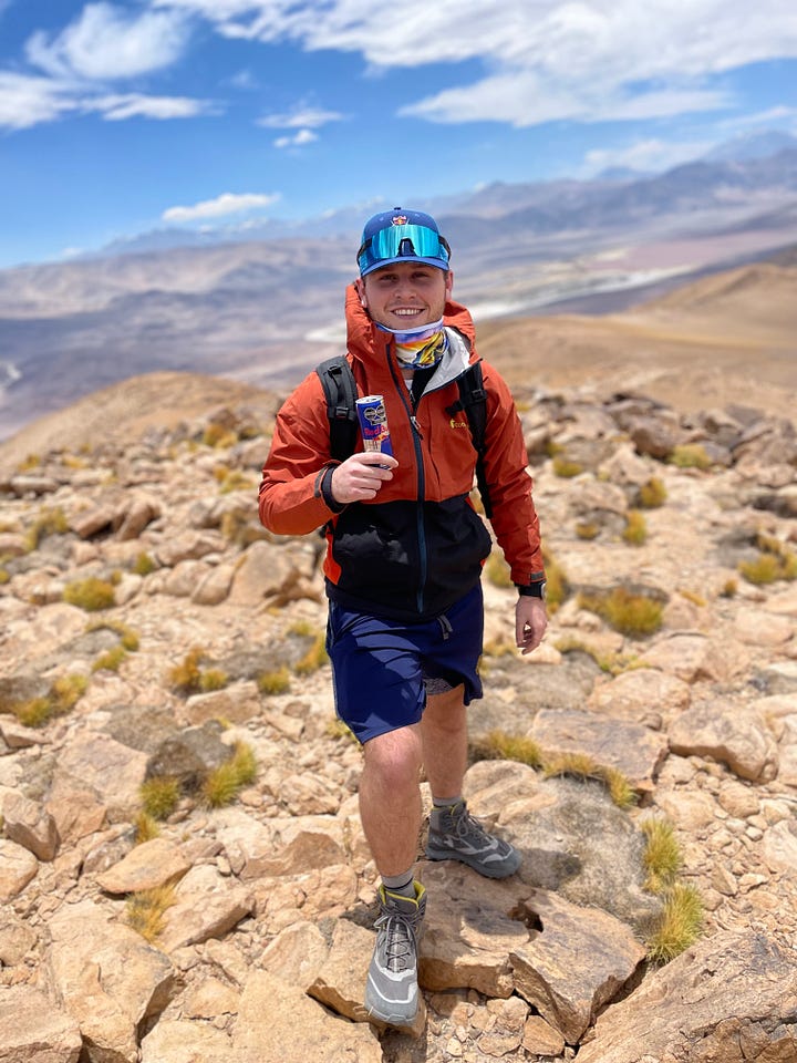 Photos of Nik Toocheck with marathon medals and on a mountain
