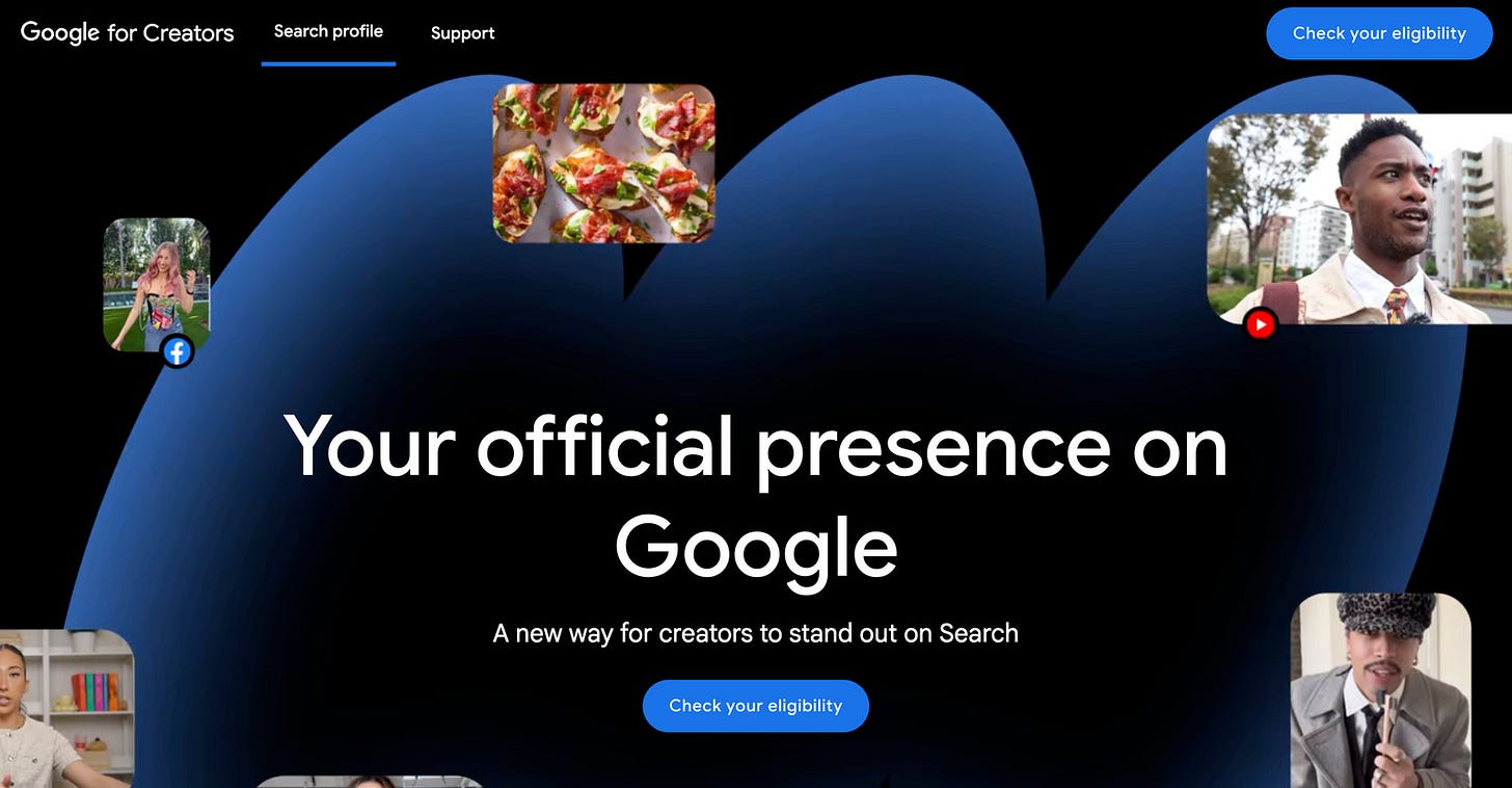 Google for Creators Search profile page Google for Creators Search profile page