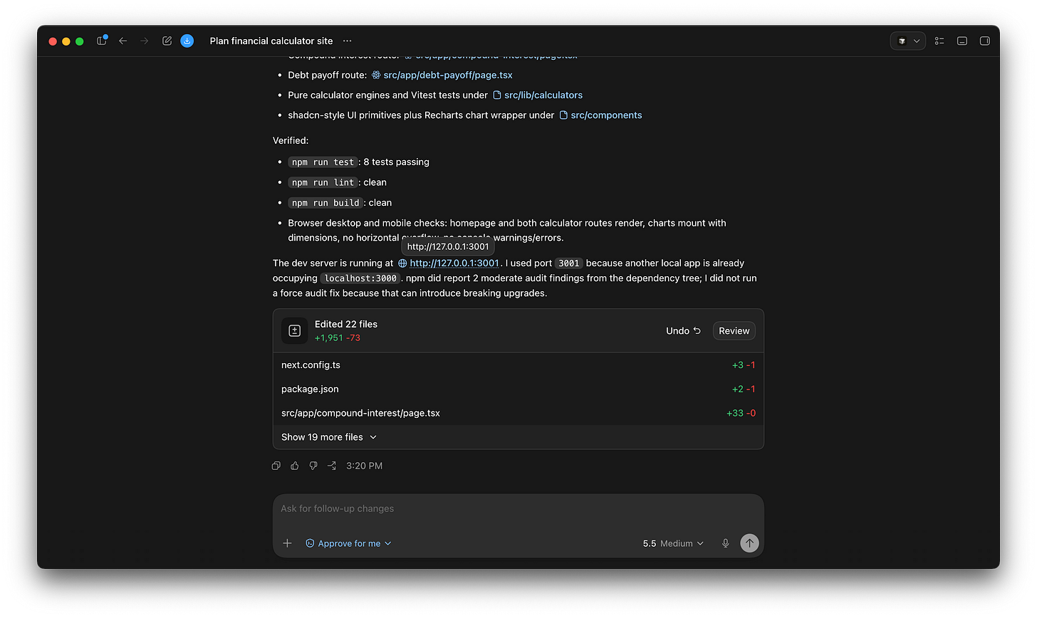 A Codex window showing an active session where the agent is making changes to a calculator application A Codex window showing an active session where the agent is making changes to a calculator application