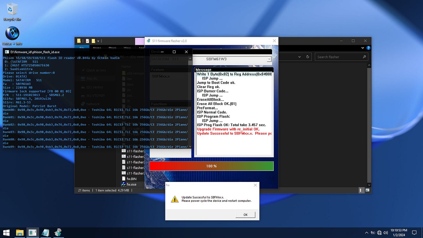 Risultato dopo aver flashato il firmware su un Patriot Burst