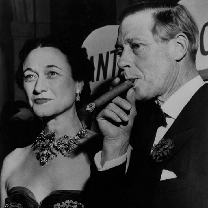 Edward VIII holding cigarette in portrait, Edward VIII smoking a pipe with Wallis Simpson, Edward VIII smoking in candid photos