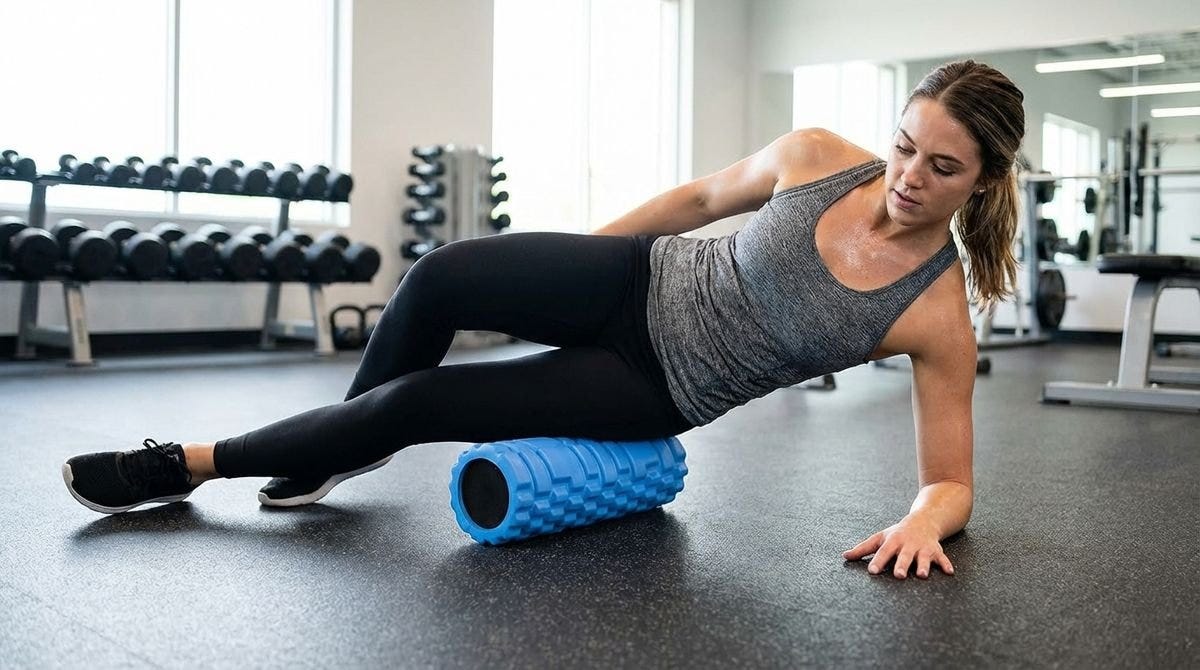 female athlete foam rolling for rrecovery and performance.