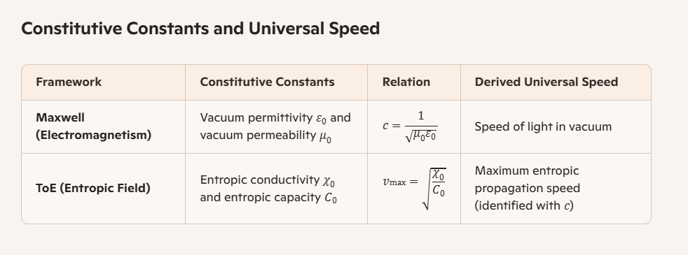 Constitutive Constants and Universal Speed