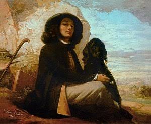 Zelfportret met zwarte hond door Gustave Courbet (1819-1877) 1842 Zelfportret met zwarte hond door Gustave Courbet (1819-1877) 1842