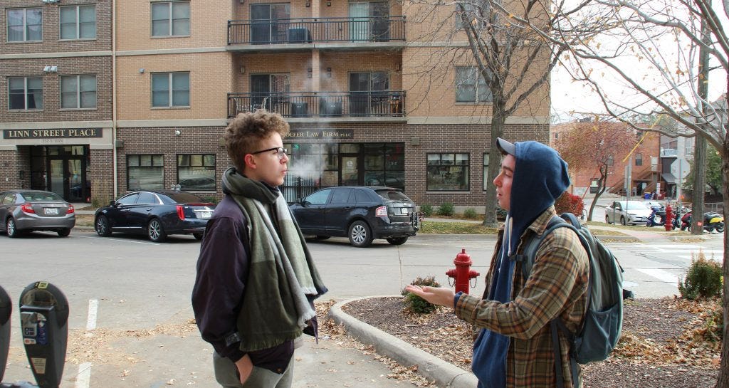 two men talking