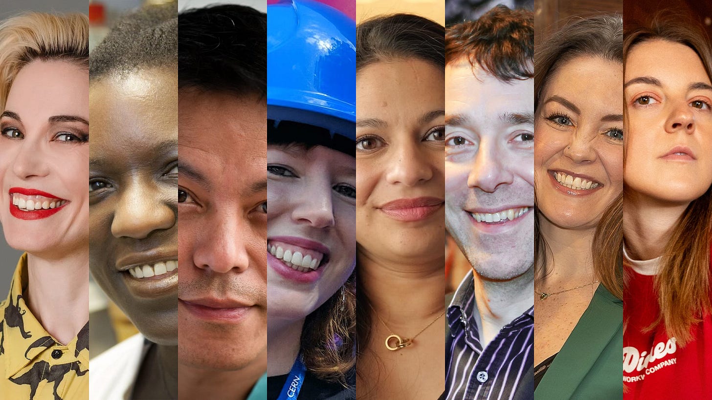8 cropped images of close ups of a diverse range of faces