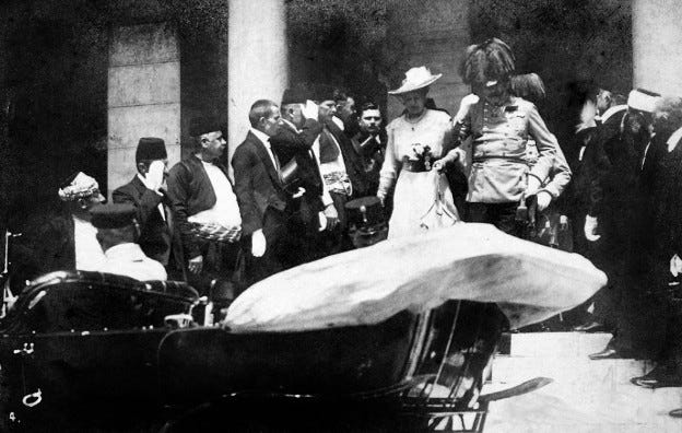 Archduke Ferdinand and his wife in Sarajevo in June 1914, shortly before their assassination by Gavrilo Princip. Archduke Ferdinand and his wife in Sarajevo in June 1914, shortly before their assassination by Gavrilo Princip.