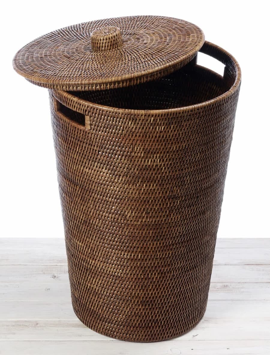 dark brown rattan tapered laundry basket