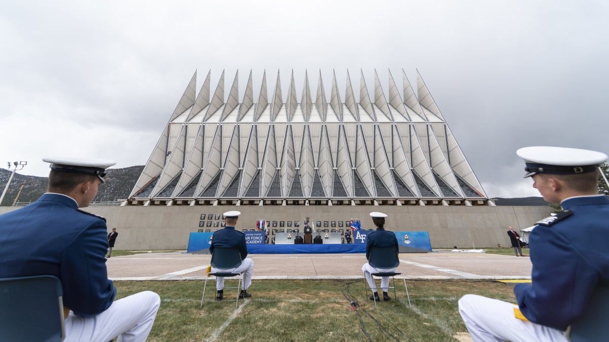 Eighty-six United States Air Force Academy graduates receive their diplomas at USAFA, Colorado, April 18, 2020. Graduates were moved directly into the U.S. Space Force, marking the first infusion of commissioned personnel into the new service since its creation last year. Vice President Mike Pence, Air Force Secretary Barbara Barrett and the Space Force leadership team, Gen. Jay Raymond, chief of space operations, and Chief Master Sgt. Roger Towberman, senior enlisted advisor, welcomed the new space professionals with excitement. 