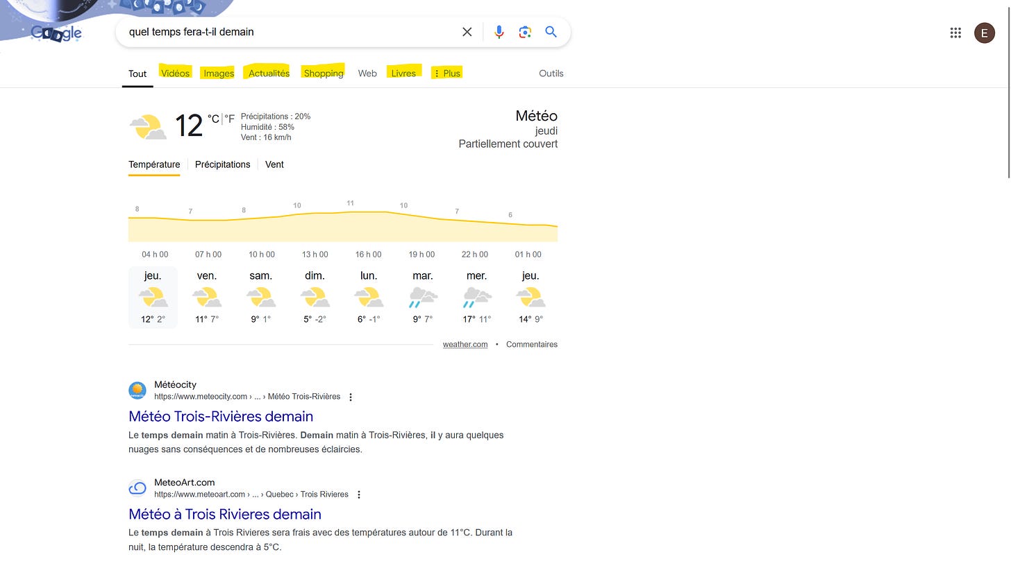 Résultat de recherche google pour "Quel temps fera-t-il demain" Résultat de recherche google pour "Quel temps fera-t-il demain"