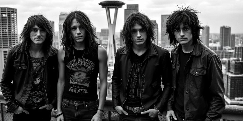 Four iconic grunge musicians in Seattle.