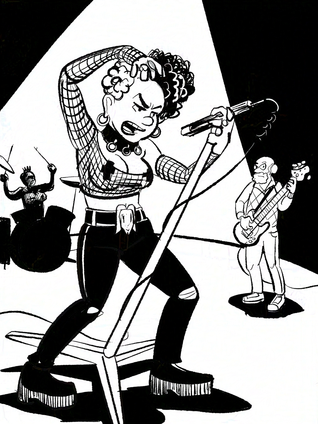 Tess Durban performing with Zig from the ZigTags on drums, and some old guy on bass.